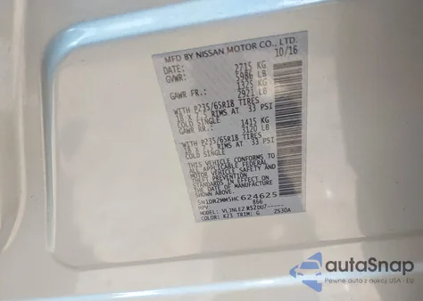 2017 Nissan Pathfinder Platinum/S/Sl/Sv из США, поврежденный, VIN 5N1DR2MM5HC624625